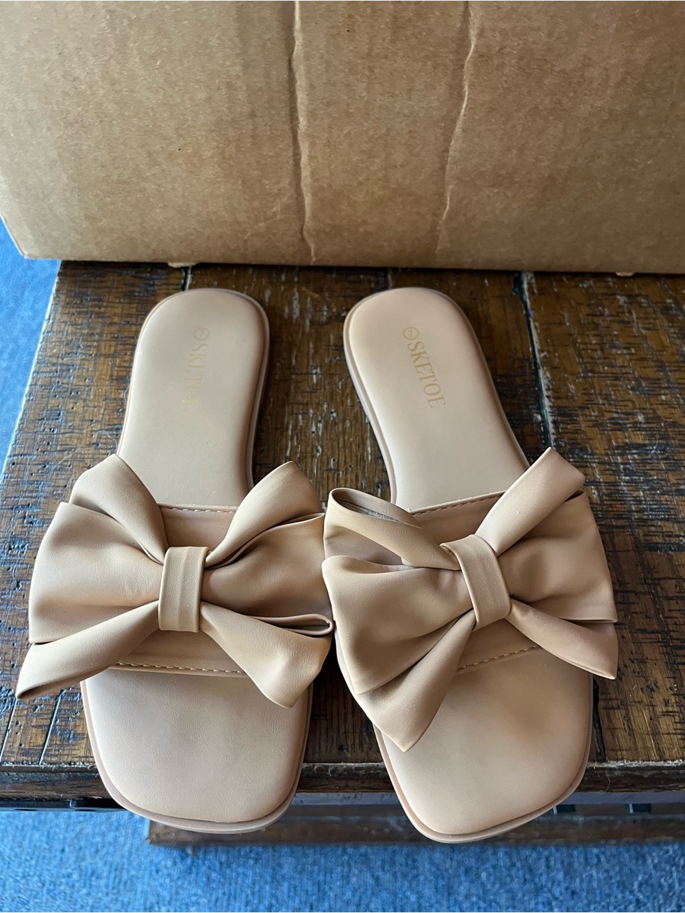Women's Bow Slide Sandals in Nude